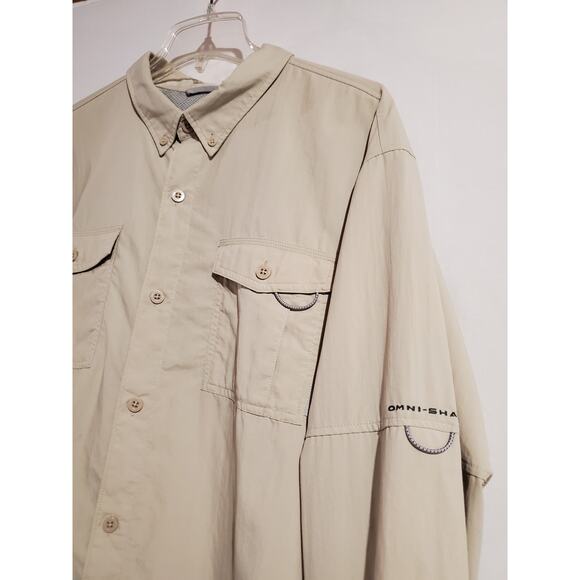 Columbia Omni Shade Tactel Nylon Button Up Fishing Shirt Mens Size XL Hiking Tan - Picture 3 of 10